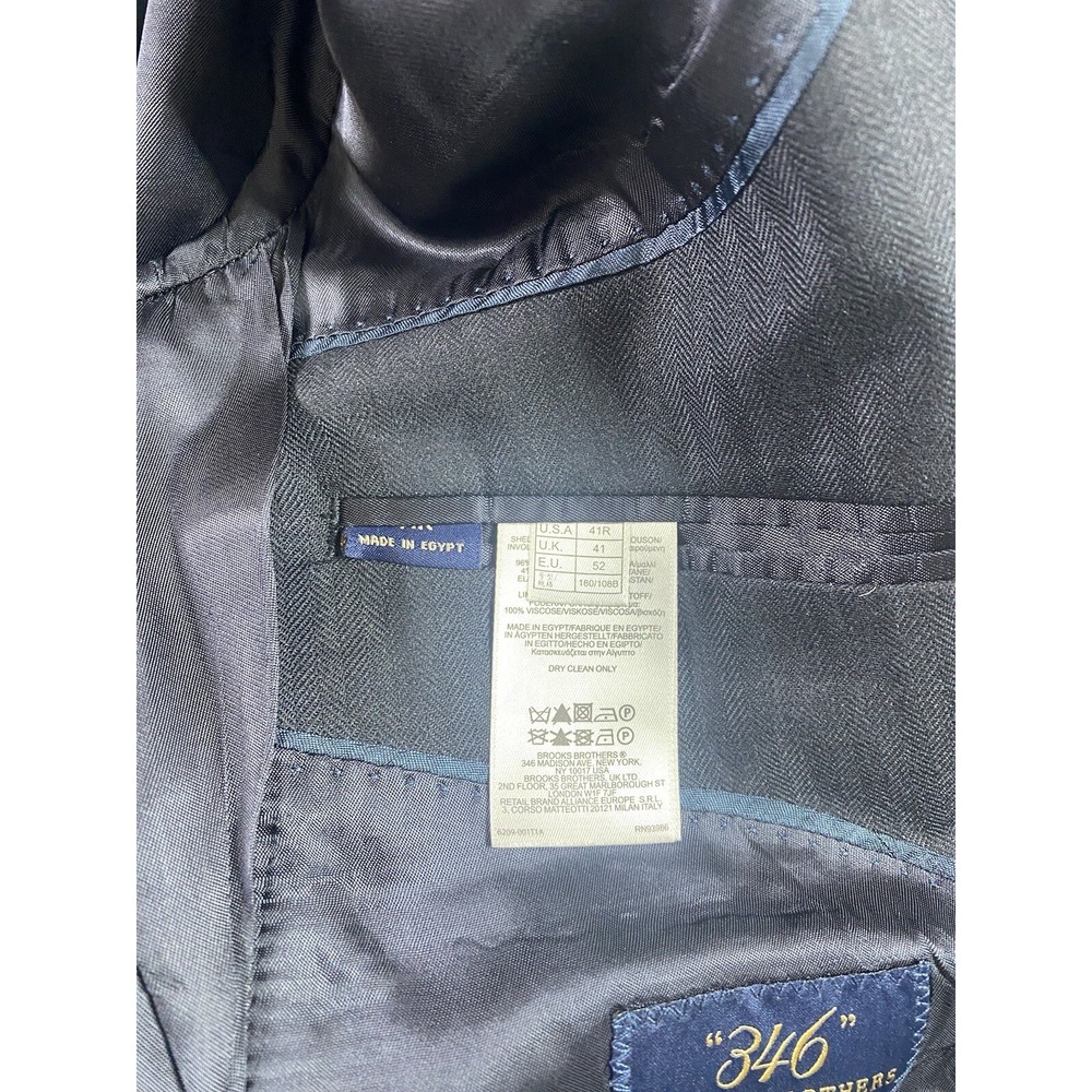 Brooks Brothers Suit Jacket 41 R Navy Wool Herringbone 346 Stretch Business - Picture 15 of 16